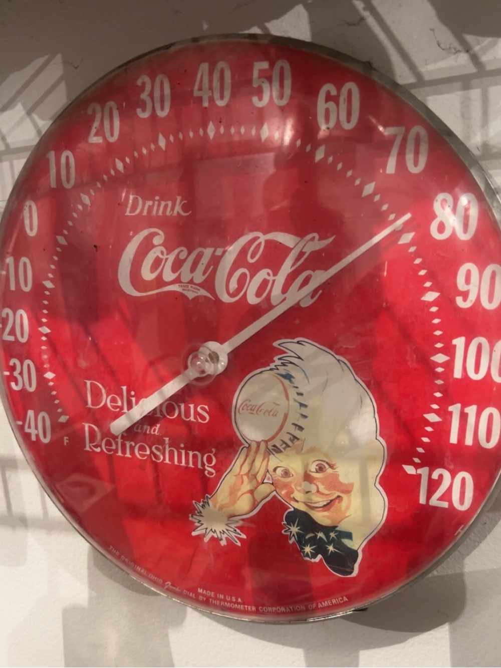 vintage 1984 Coca-Cola jumbo dial thermometer
